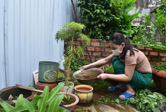 Người dân kiểm tra, loại bỏ các ổ loăng quăng