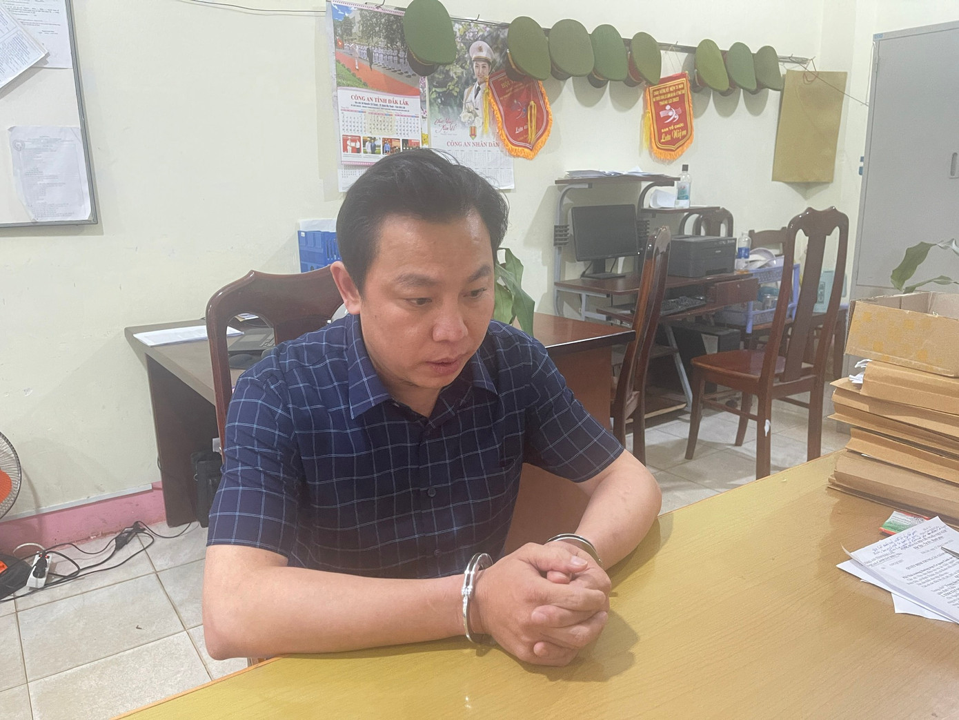 Đối tượng Thạch tại cơ quan công an