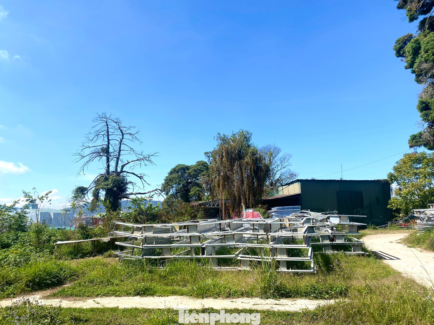 Khuôn viên dinh thự trở thành khu vực để vật liệu, biển pano quảng cáo