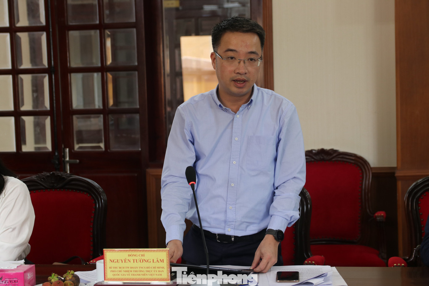 Anh Nguyễn Tường Lâm, Bí thư Ban Chấp hành Trung ương Đoàn phát biểu tại buổi làm việc. Anh Nguyễn Tường Lâm, Bí thư Ban Chấp hành Trung ương Đoàn phát biểu tại buổi làm việc.