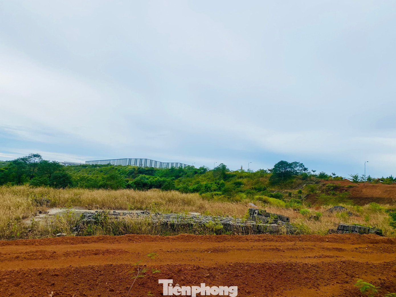 Vật liệu xây dựng dự án nằm ngổn ngang, cỏ dại phủ kín.