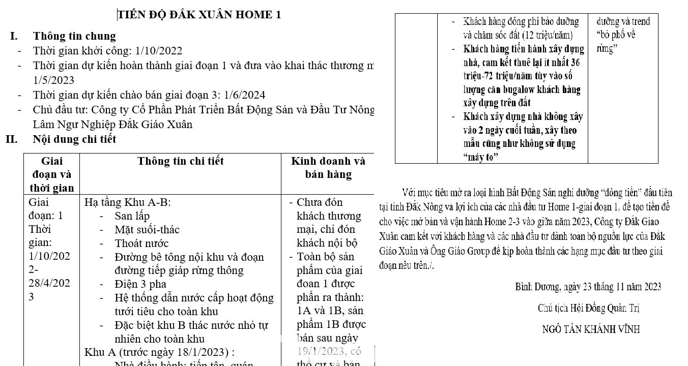 Trong ảnh, Đắk Giáo Xuân giới thiệu các giai đoạn triển khai dự án của chủ đầu tư gửi cho khách hàng