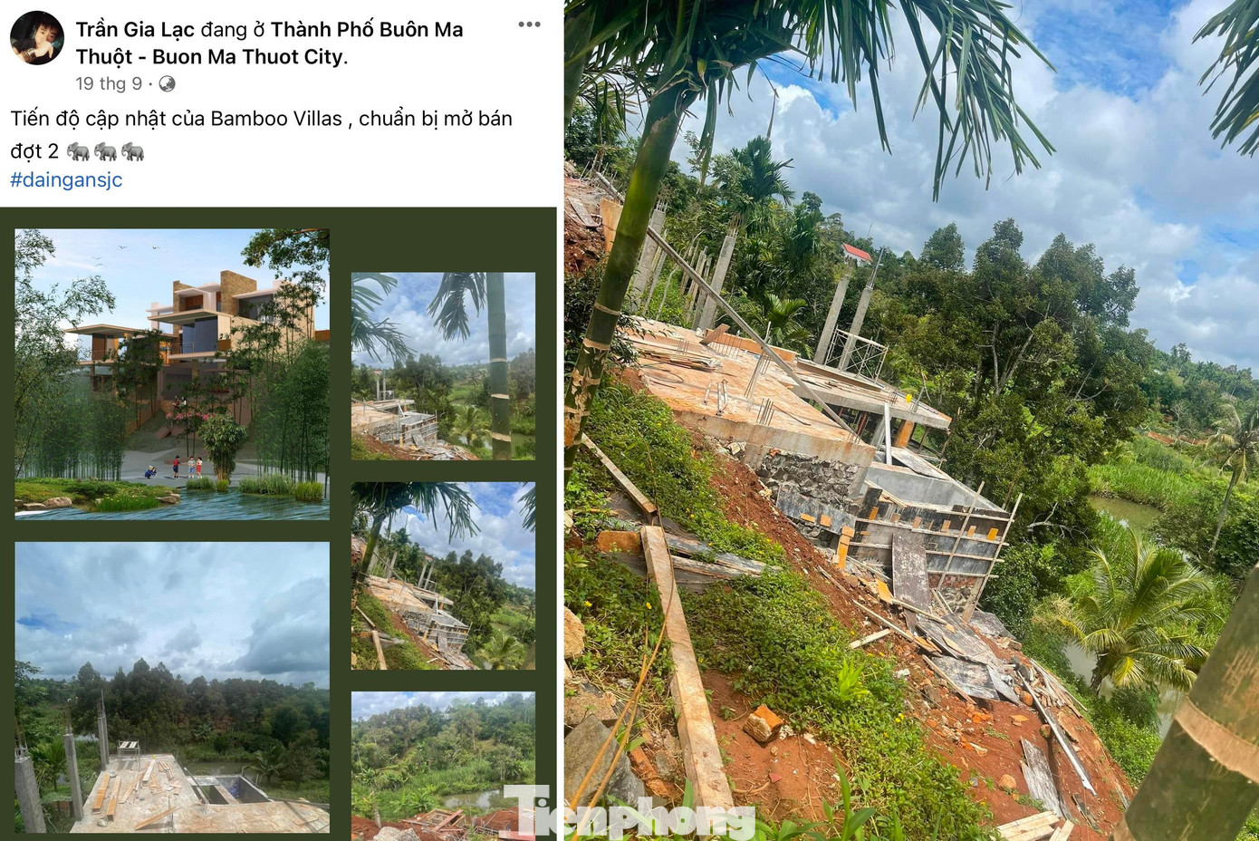 Facebook của một cá nhân giới thiệu chủ đầu tư dự án Bamboo Villas đến từ Cty CP đầu tư và Phát triển Du lịch sinh thái Đại Ngàn (Đại Ngàn JSC) trùng khớp hình ảnh, vị trí công trình xây dựng và bản vẽ cung cấp cho khách hàng.