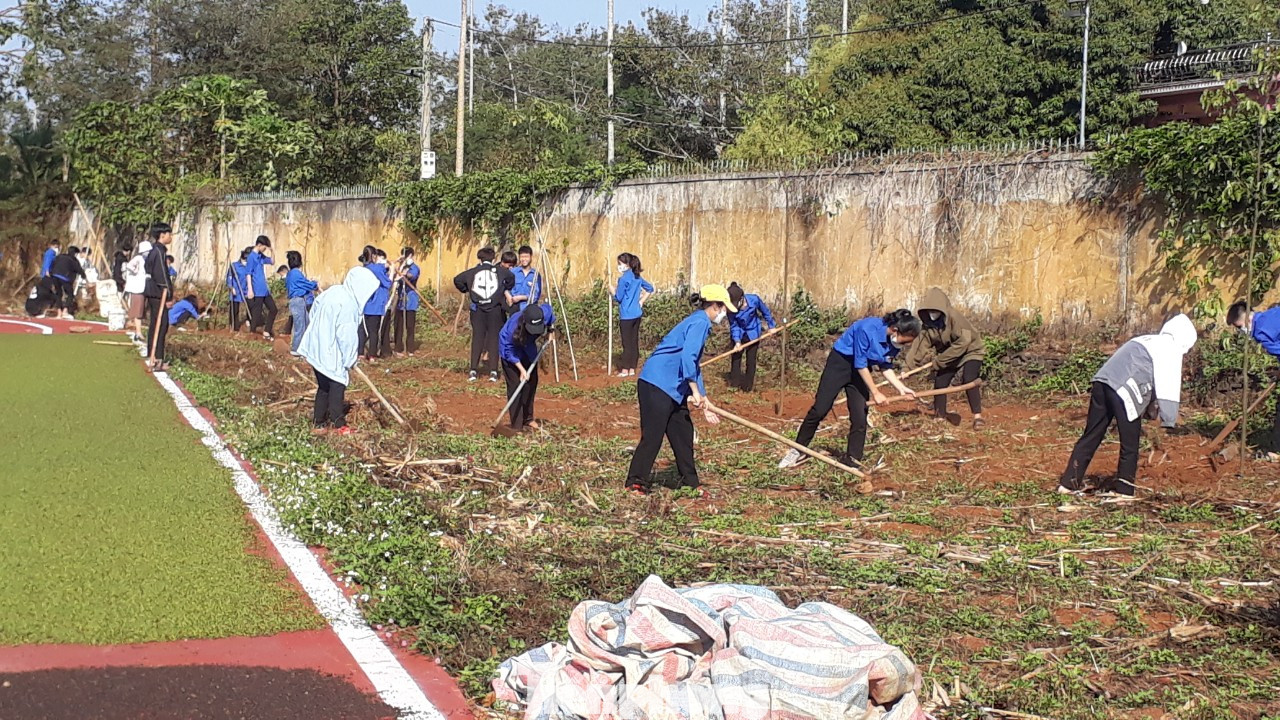 Các bạn đoàn viên thanh niên thường xuyên đến Khu Di tích lịch sử - văn hóa CADA để tôn tạo cảnh quan.