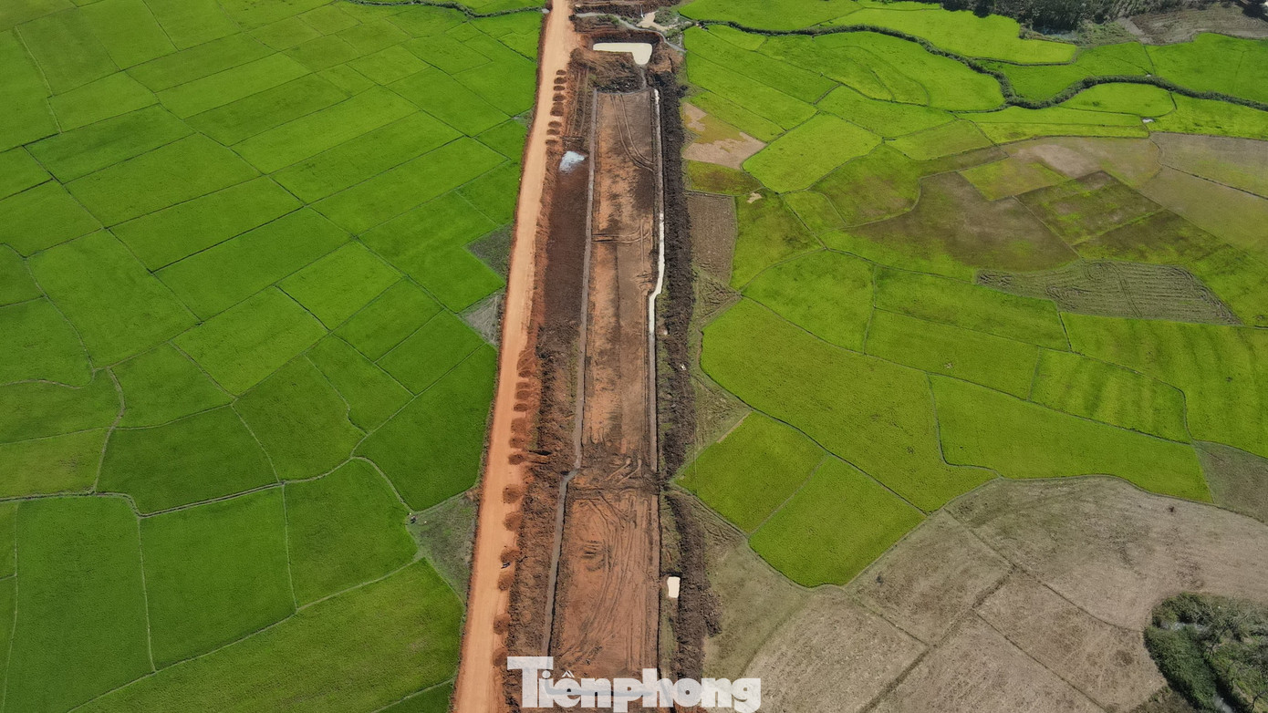 Một đoạn cao tốc Khánh Hòa - Buôn Ma Thuột đi qua cánh đồng lúa xanh ngát