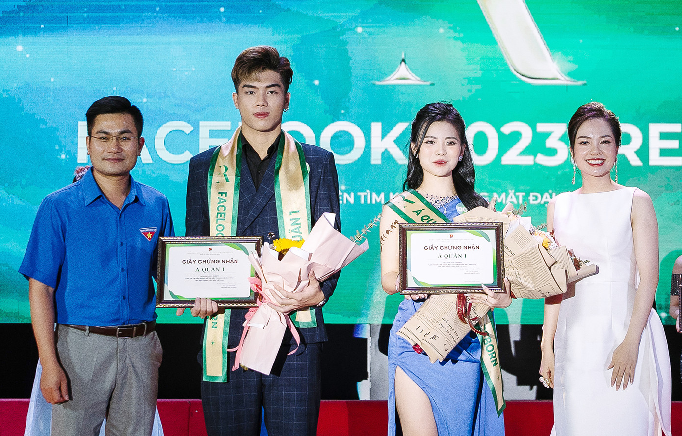 Giải Á quân 1 thuộc về Lê Tạ Tấn Hưng (K11CC5) và Hoàng Phương Trang (K10CC4). Các thí sinh trong Top 3 sẽ đại diện cho sinh viên Học viện tham gia vào các dự án bảo vệ môi trường, thể hiện tinh thần xung kích, sáng tạo và trách nhiệm xã hội của sinh viên trường Đoàn. Ảnh: BTC