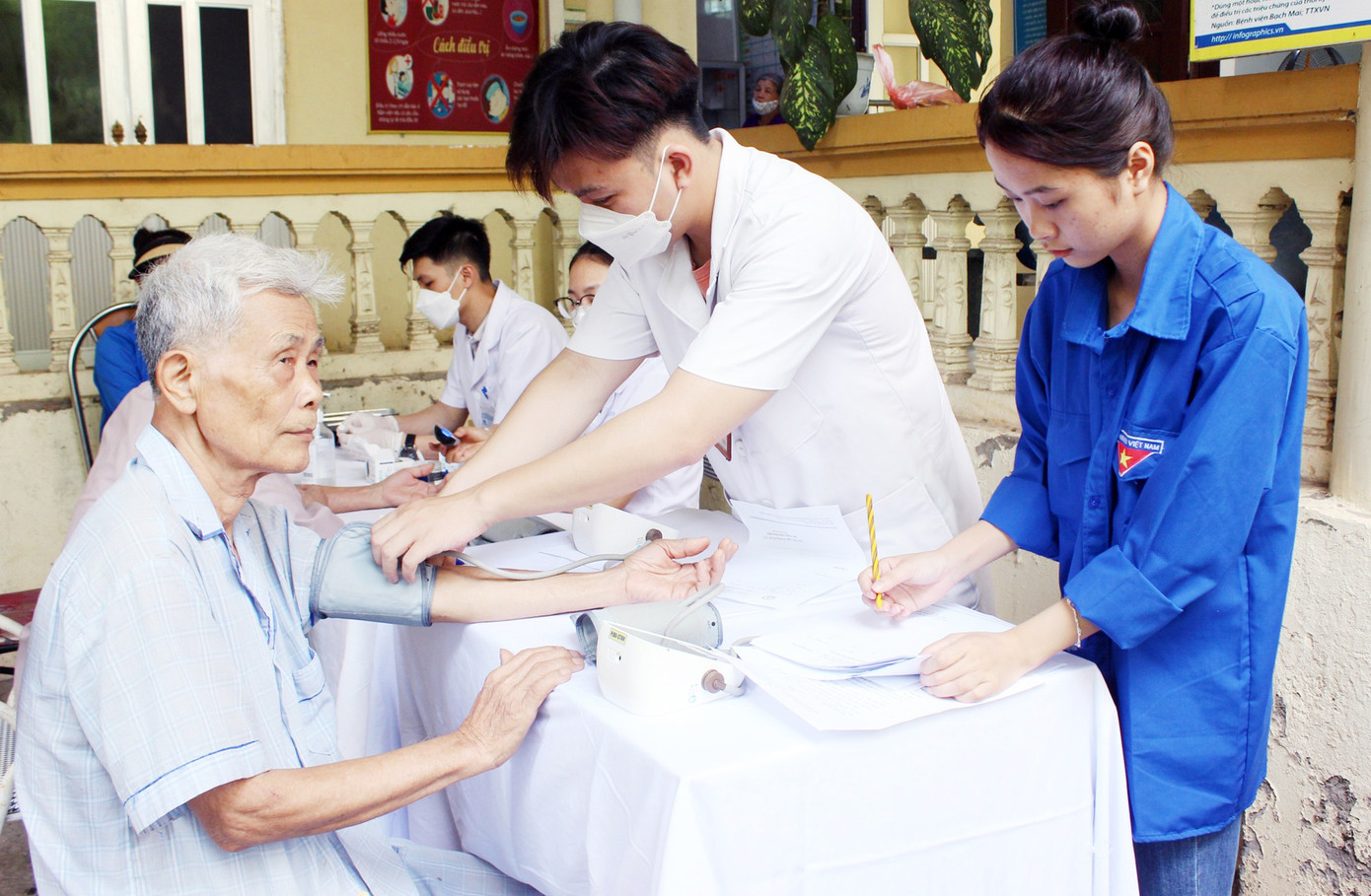 Thầy thuốc trẻ khám bệnh, tư vấn chăm sóc sức khỏe các đối tượng chính sách. Ảnh: BTC Thầy thuốc trẻ khám bệnh, tư vấn chăm sóc sức khỏe các đối tượng chính sách. Ảnh: BTC