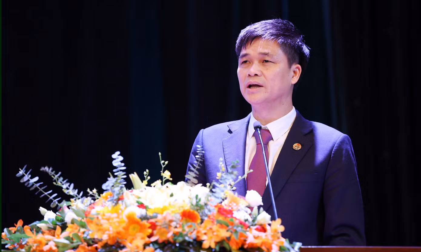 Phó Chủ tịch Tổng Liên đoàn Lao động Việt Nam, Chủ tịch Công đoàn Viên chức Việt Nam Ngọ Duy Hiểu phát biểu. Ảnh: Trọng Tài