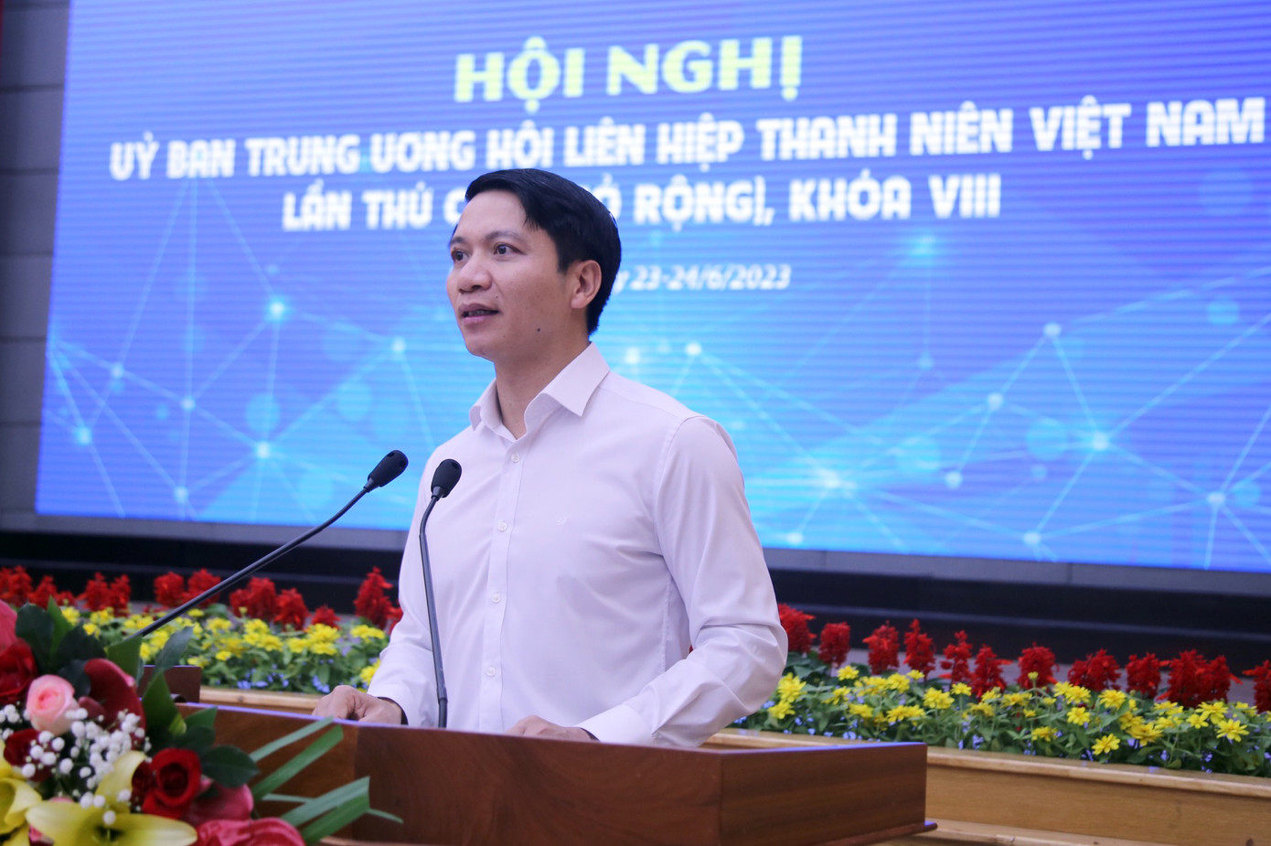 Anh Nguyễn Ngọc Lương phát biểu tại hội nghị. Ảnh: BTC Anh Nguyễn Ngọc Lương phát biểu tại hội nghị. Ảnh: BTC