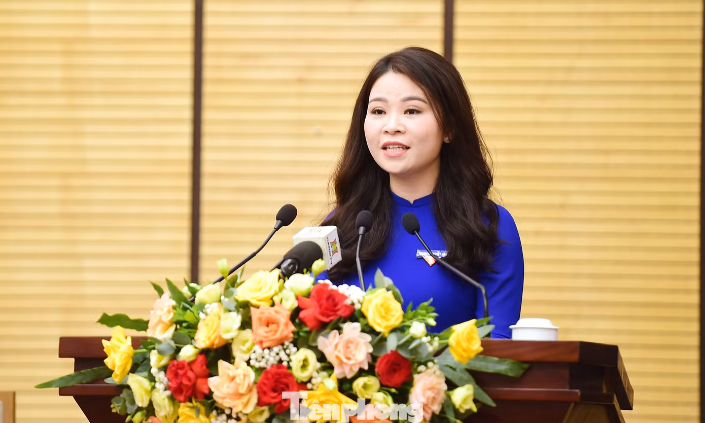 Bí thư Thành Đoàn Hà Nội Chu Hồng Minh phát biểu tại hội nghị . Ảnh: Xuân Tùng