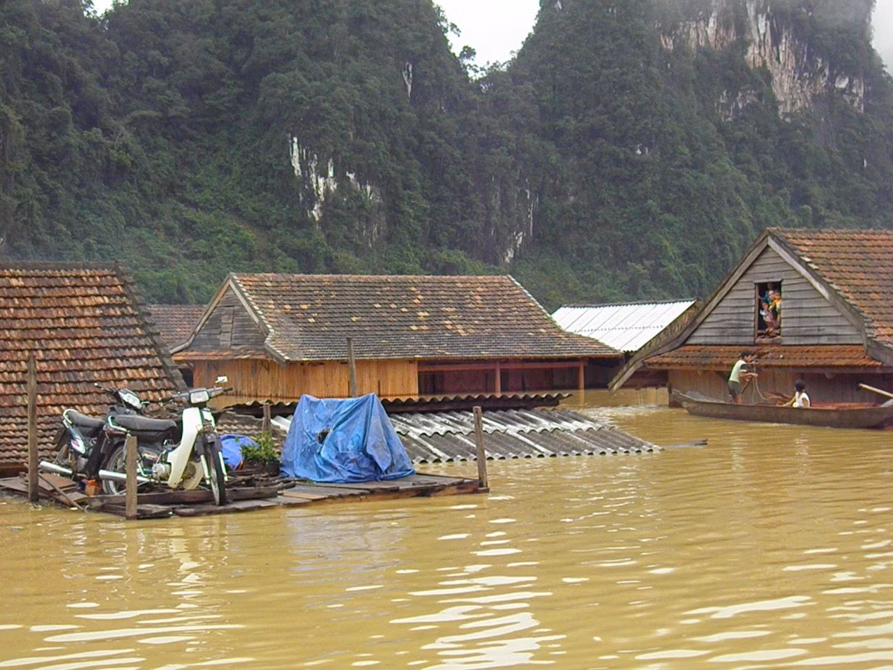 Người dân Tân Hoá đã không thể rời bỏ quê hương bản quán chỉ vì lũ lụt. Cái khó ló cái khôn, ban đầu họ dùng bè gỗ kết lại, khi lũ về để những gia súc, gia cầm, vật dụng thiết yếu như ti vi, xe máy. Người thì vẫn tiếp tục chạy vào núi tránh lũ.