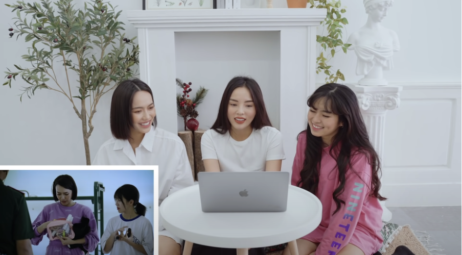 Diệu Nhi, Kỳ Duyên, Khánh Vân trong một video reaction.