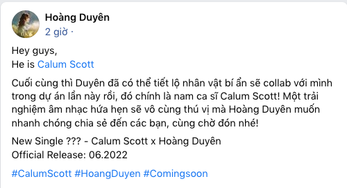 Hoàng Duyên chia sẻ về dự án kết hợp cùng Calum Scott Hoàng Duyên chia sẻ về dự án kết hợp cùng Calum Scott