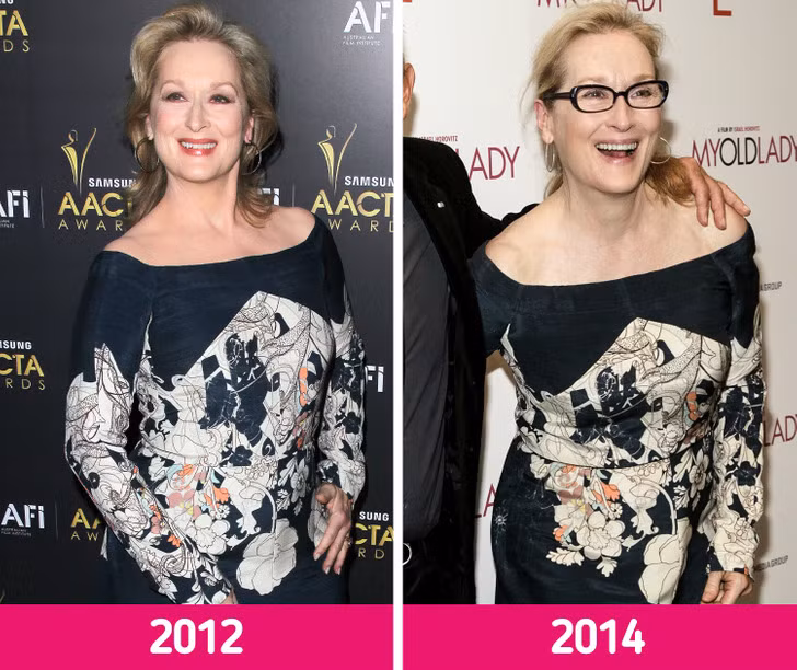 Vào năm 2014, Meryl Streep đã tham dự một sự kiện trong chiếc váy mà nữ diễn viên đã mặc tại Lễ trao giải AACTA 2012. Vào năm 2014, Meryl Streep đã tham dự một sự kiện trong chiếc váy mà nữ diễn viên đã mặc tại Lễ trao giải AACTA 2012.