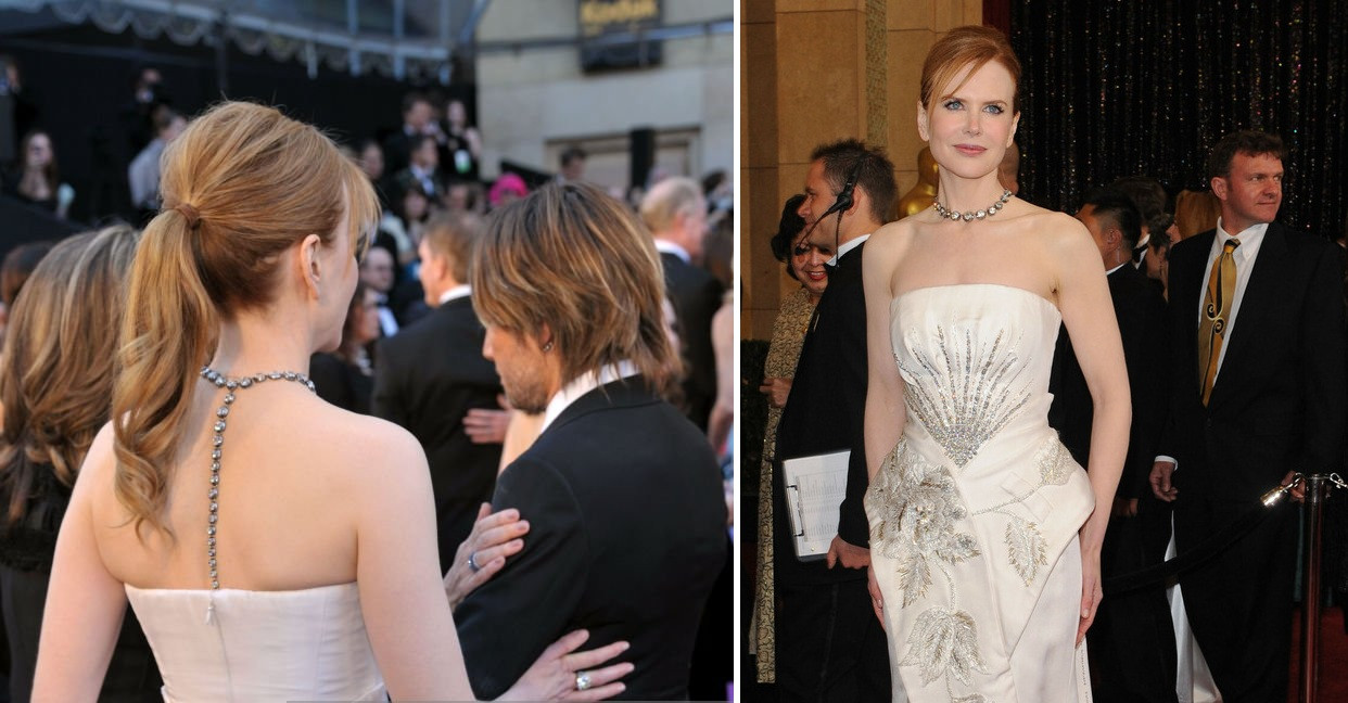 Nicole Kidman và chuỗi ngọc trai thô đẹp ấn tượng cả phía trước lẫn phía sau.
