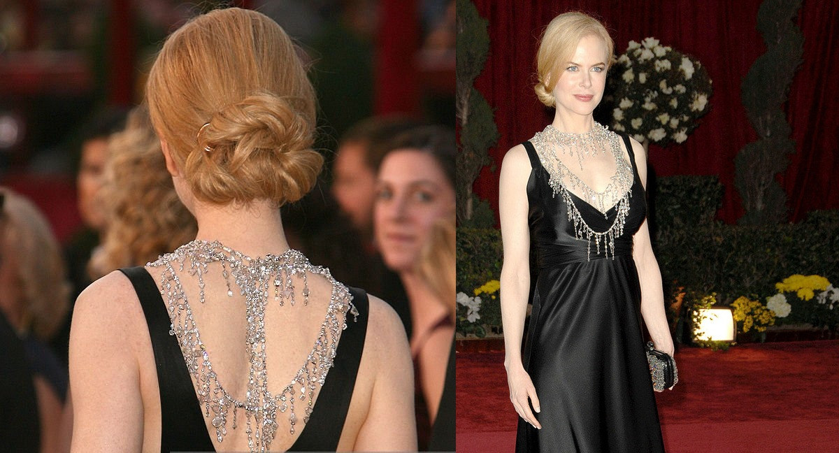 Nicole Kidman chiếm trọn spotlight với chiếc vòng cổ kim cương lấp lánh, làm điểm nhấn tôn lên chiếc lưng trần quyến rũ.