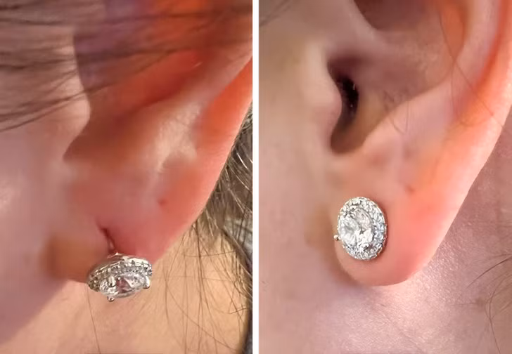 Bông tai quá nặng hoặc quá lớn dễ khiến chúng trông lỏng lẻo. Bông tai quá nặng hoặc quá lớn dễ khiến chúng trông lỏng lẻo.