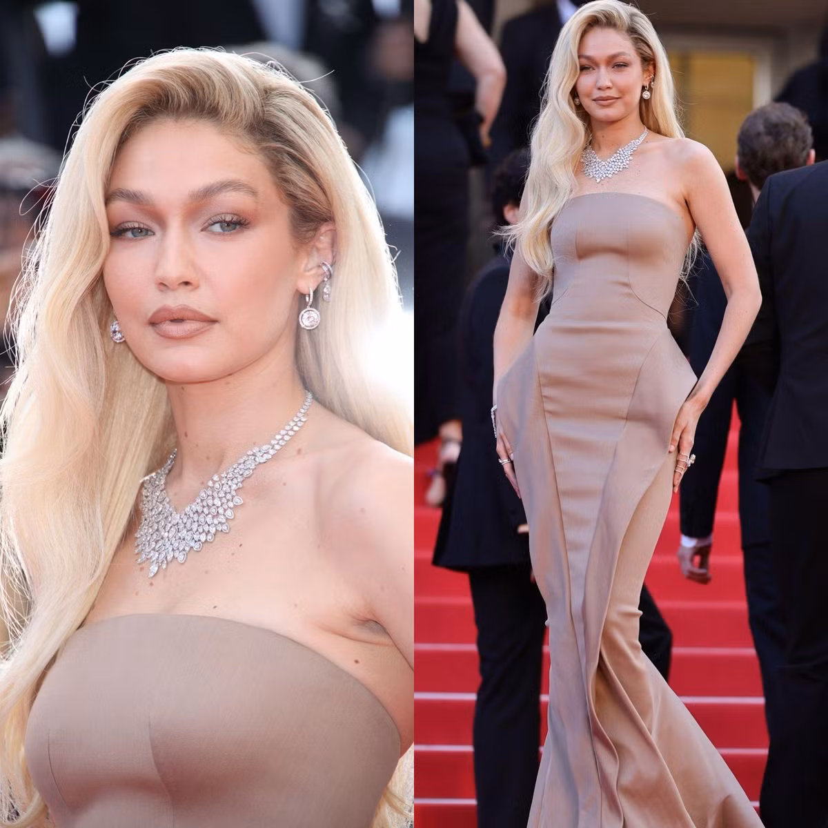 Gigi Hadid chọn make-up tông nâu lạnh matching với thiết kế của Zac Posen. Gigi Hadid chọn make-up tông nâu lạnh matching với thiết kế của Zac Posen.