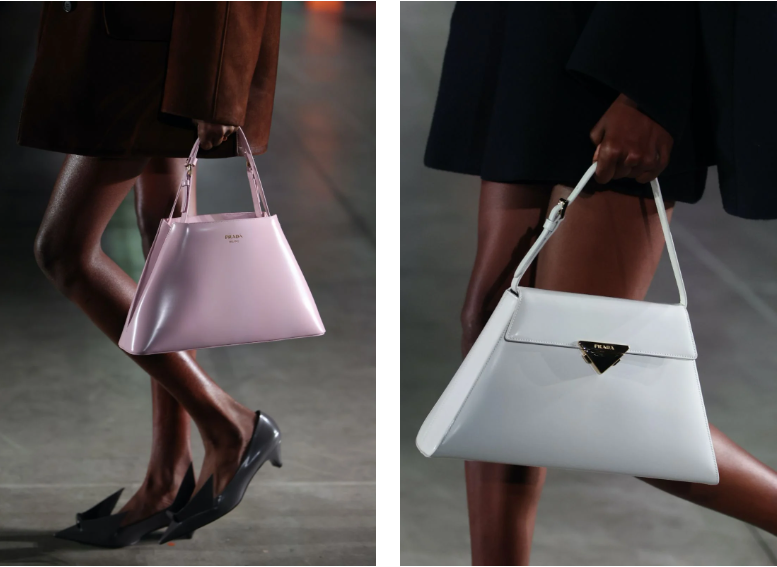 Prada sử dụng logo hình tam giác để tạo ra những chiếc túi xách nổi bật của mình mùa này.