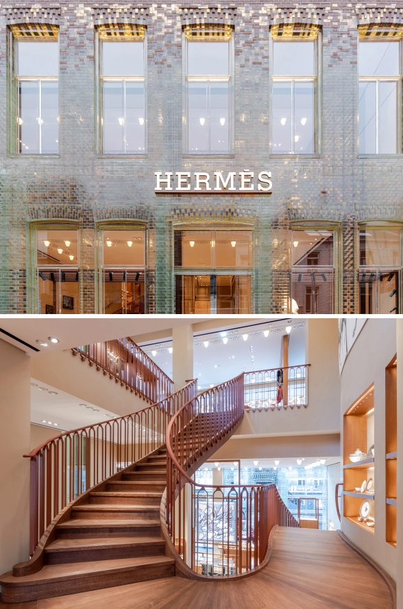 Thiết kế độc đáo với bức tường trong suốt và cầu thang có tay vịn bằng da.