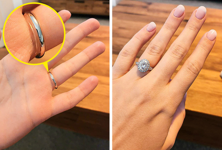 Đeo nhẫn quá rộng đặc biệt là những chiếc nhẫn đính đá size lớn sẽ làm bạn rất khó chịu. Đeo nhẫn quá rộng đặc biệt là những chiếc nhẫn đính đá size lớn sẽ làm bạn rất khó chịu.