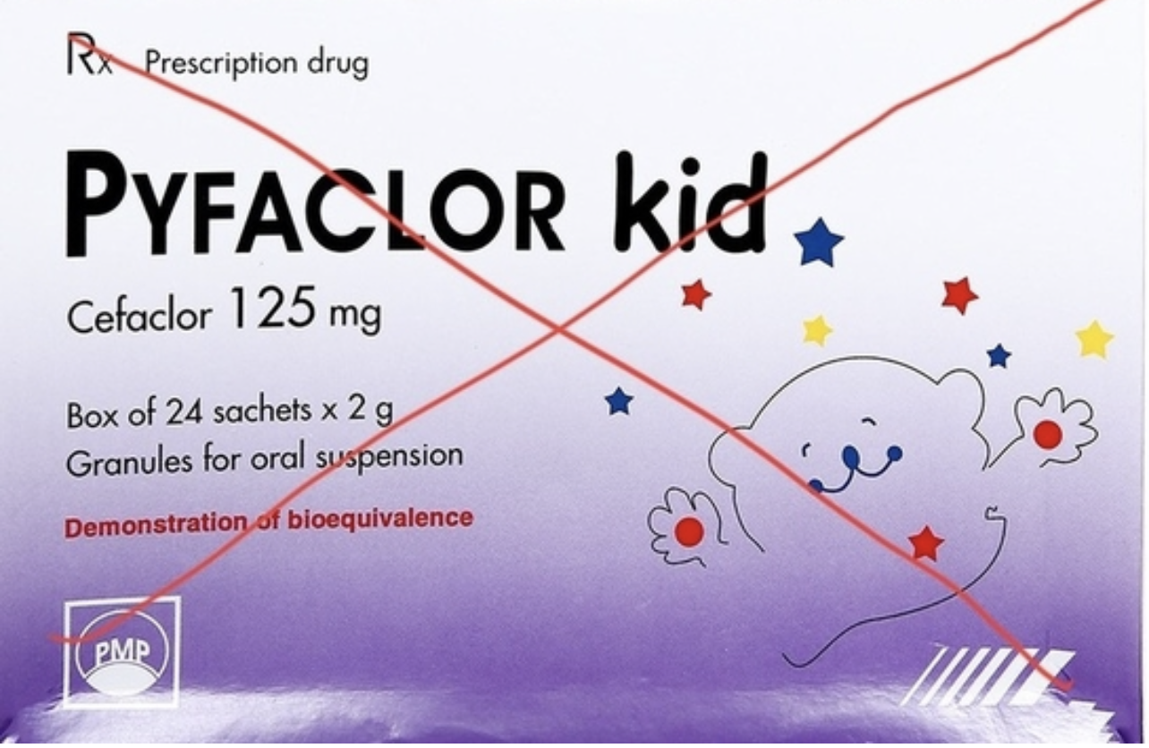 Thu hồi thuốc Cốm pha hỗn dịch uống Pyfaclor Kid do không đạt tiêu chuẩn chất lượng Thu hồi thuốc Cốm pha hỗn dịch uống Pyfaclor Kid do không đạt tiêu chuẩn chất lượng