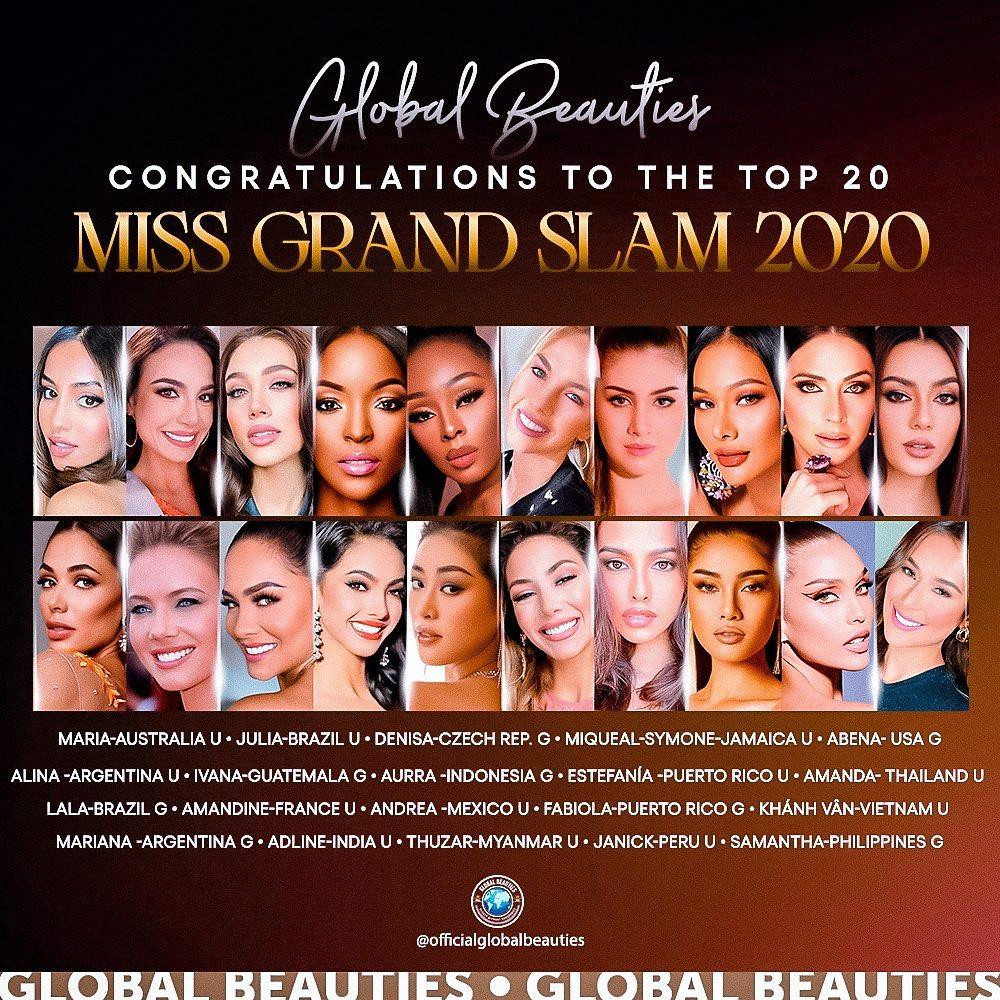 Danh sách top 20 Miss Grand Slam 2020 mới được chuyên trang Globalbeauties công bố. Danh sách top 20 Miss Grand Slam 2020 mới được chuyên trang Globalbeauties công bố.