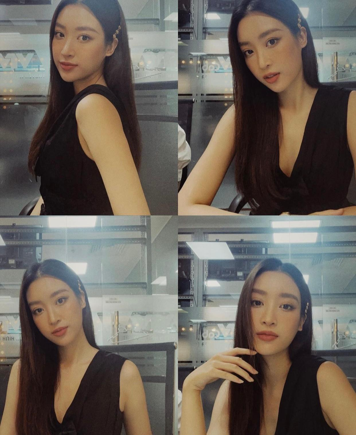 Hoa hậu Đỗ Mỹ Linh đẹp thướt tha và yêu kiều trong bộ váy cổ chữ V thanh lịch.