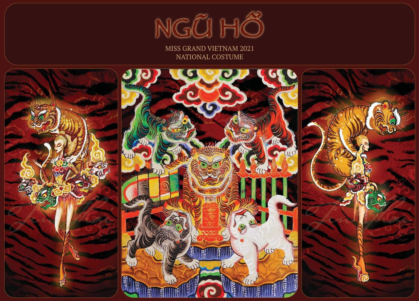 Bản vẽ thiết kế trang phục dân tộc có tên &quot;Ngũ hổ&quot;.