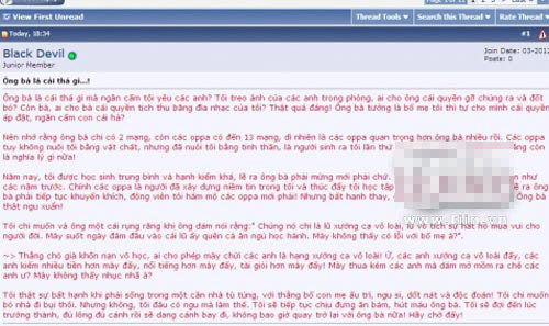 Chửi bố mẹ không tiếc lời trên diễn đàn. Chửi bố mẹ không tiếc lời trên diễn đàn