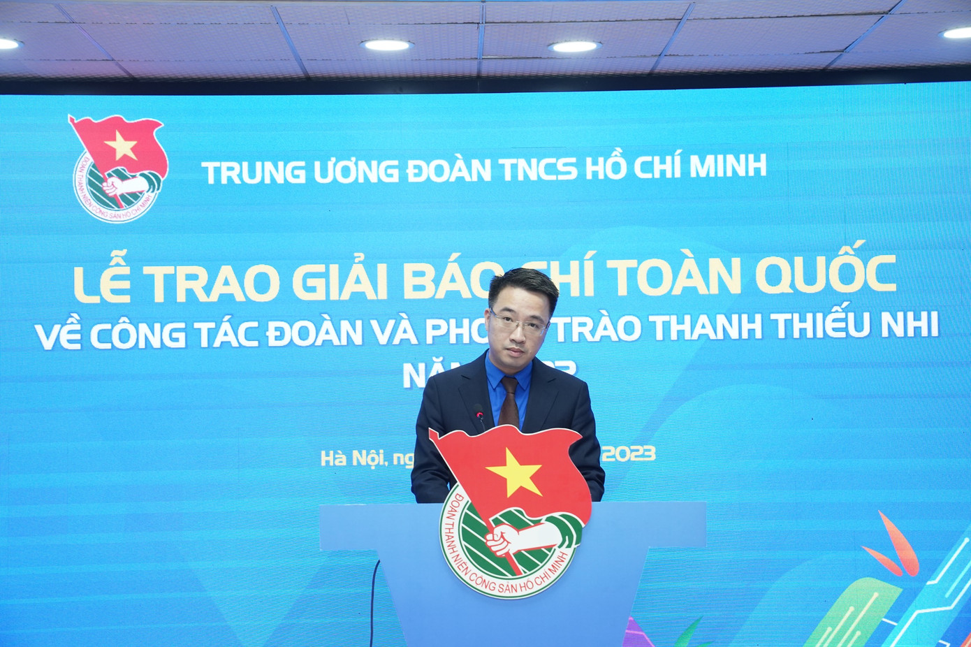 Bí thư T.Ư Đoàn Nguyễn Tường Lâm phát biểu tại lễ trao giải. Ảnh: Ngọc Thắng
