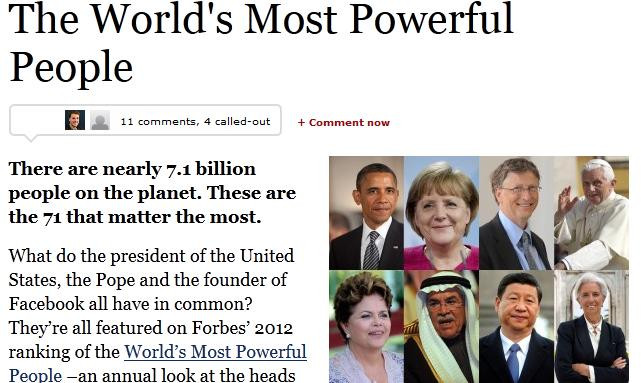 Tạp chí Forbes đưa ra danh sách những người quyền lực nhất thế giới năm 2012