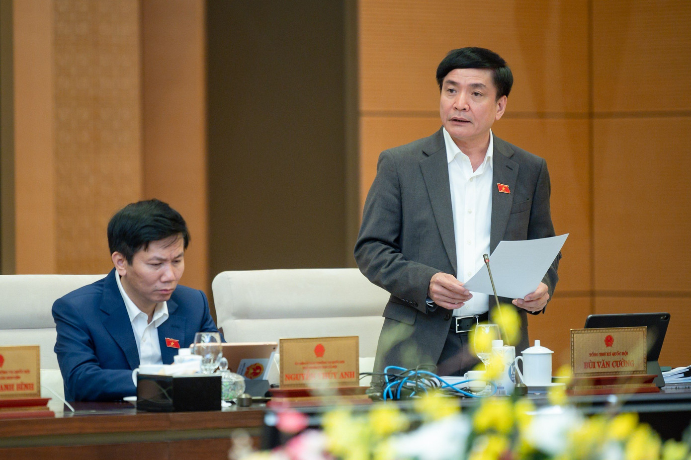 Tổng Thư ký Quốc hội Bùi Văn Cường phát biểu tại phiên họp thứ 21, Uỷ ban Thường vụ Quốc hội.