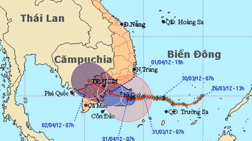 Đường đi dự kiến của bão số 1. Ảnh: Trung tâm dự báo khí tượng thủy văn