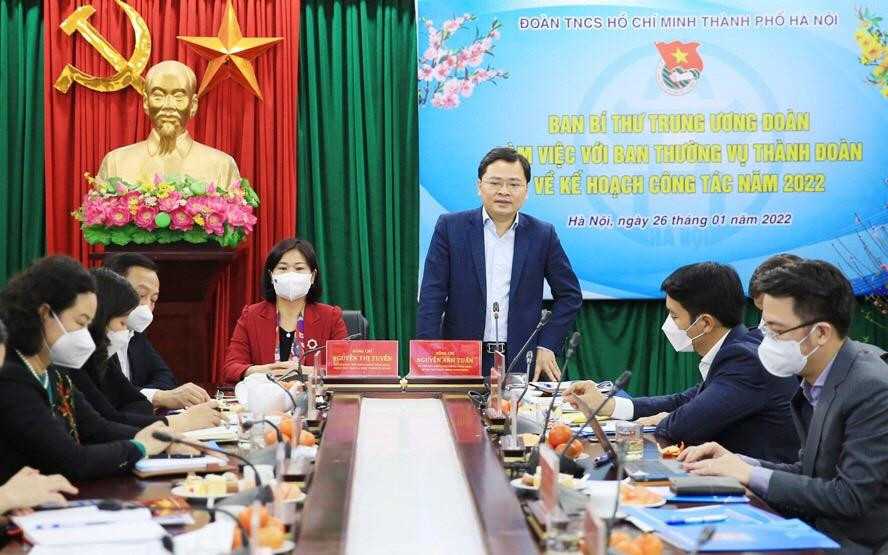 Anh Nguyễn Anh Tuấn, Ủy viên T.Ư Đảng, Bí thư thứ nhất T.Ư Đoàn phát biểu tại buổi làm việc. Ảnh: Quang Thái Anh Nguyễn Anh Tuấn, Ủy viên T.Ư Đảng, Bí thư thứ nhất T.Ư Đoàn phát biểu tại buổi làm việc. Ảnh: Quang Thái