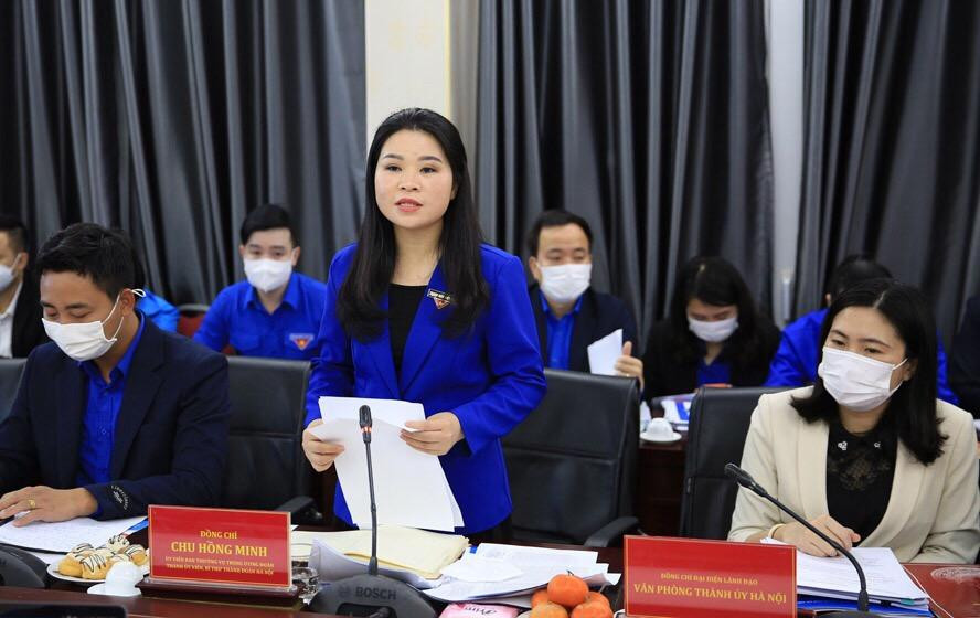 Chị Chu Hồng Minh, Bí thư Thành Đoàn Hà Nội thông tin tại buổi làm việc. Ảnh: Quang Thái Chị Chu Hồng Minh, Bí thư Thành Đoàn Hà Nội thông tin tại buổi làm việc. Ảnh: Quang Thái