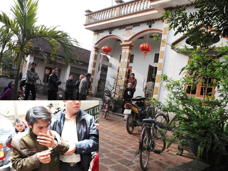 Ngôi nhà nơi hung thủ Nguyễn Hữu Dưỡng đã sinh ra và lớn lên (ảnh lớn). Dẫn giải đối tượng từ Công an huyện Đông Hưng, Thái Bình về trụ sở Phòng CSHS Công an Hà Nội (ảnh nhỏ) Ảnh: Tuấn Nguyễn - Lê Dương