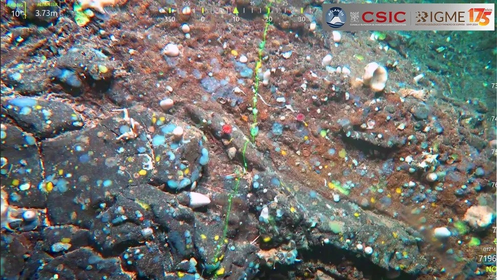 Góc nhìn cận cảnh đỉnh núi Los Atlantes, một ngọn núi ngầm có ba ngọn núi lửa không hoạt động.(Ảnh: IGME-CSIC)