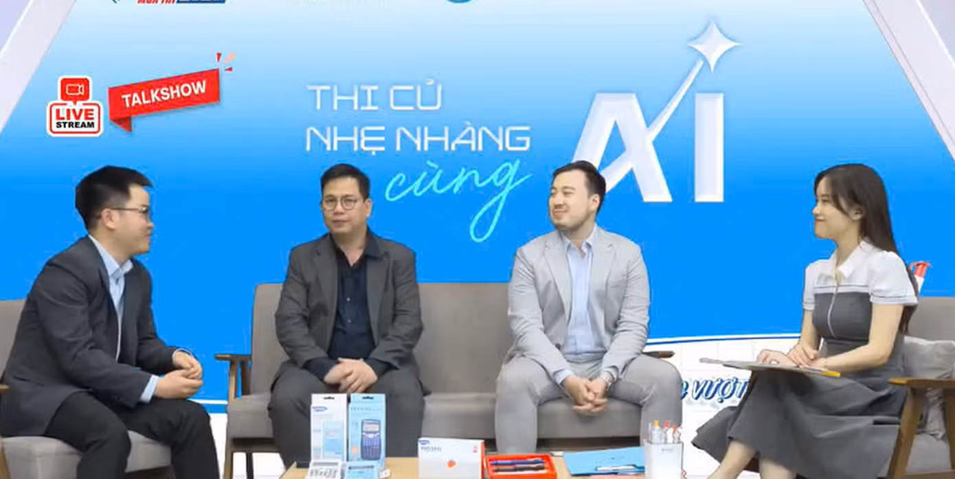 Talk show “Thi cử nhẹ nhàng cùng AI – Nhẹ nhàng vượt ngàn bài thi” nằm trong chuỗi hoạt động 'Tiếp sức mùa thi 2025'. Talk show “Thi cử nhẹ nhàng cùng AI – Nhẹ nhàng vượt ngàn bài thi” nằm trong chuỗi hoạt động 'Tiếp sức mùa thi 2025'.