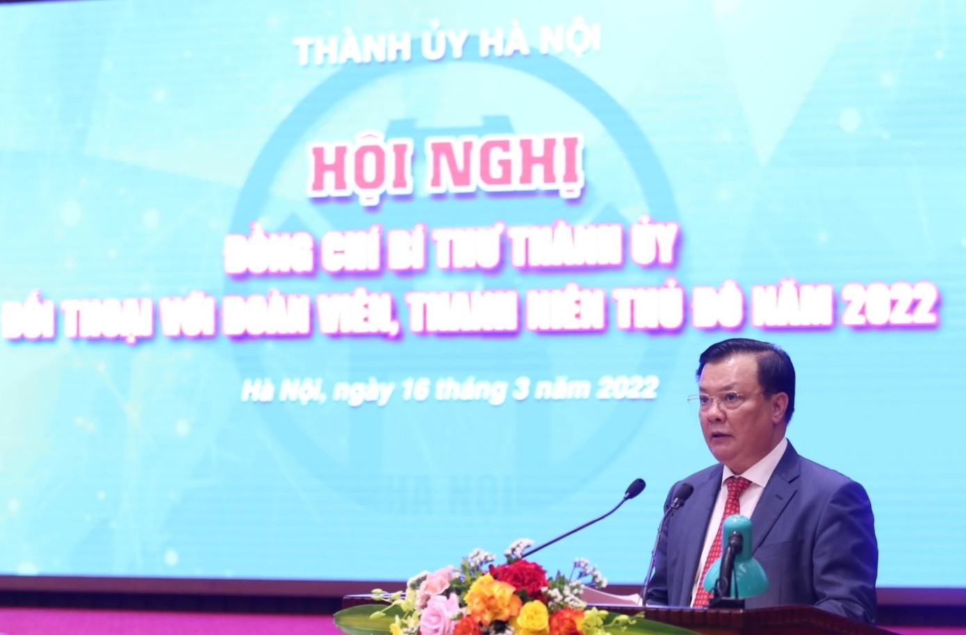 Phát biểu khai mạc, Bí thư Thành ủy Hà Nội Đinh Tiến Dũng mong muốn nhận được nhiều ý kiến, kiến nghị, đề xuất chất lượng của các đoàn viên, thanh niên. Ảnh: VƯƠNG ĐỨC Phát biểu khai mạc, Bí thư Thành ủy Hà Nội Đinh Tiến Dũng mong muốn nhận được nhiều ý kiến, kiến nghị, đề xuất chất lượng của các đoàn viên, thanh niên. Ảnh: VƯƠNG ĐỨC