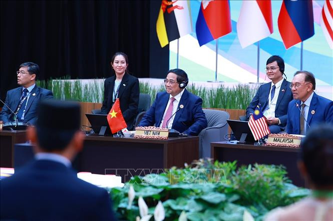 Thủ tướng Phạm Minh Chính dự và phát biểu tại phiên Đối thoại của lãnh đạo ASEAN với thanh niên ASEAN. Ảnh: Dương Giang/ TTXVN