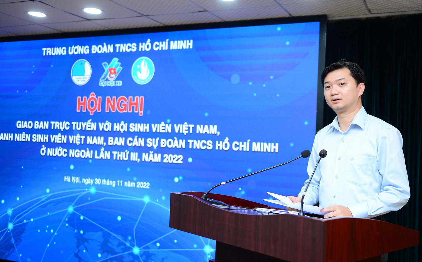 Anh Nguyễn Minh Triết - Bí thư T.Ư Đoàn, Chủ tịch T.Ư Hội Sinh viên Việt Nam phát biểu tại Hội nghị. Ảnh: DƯƠNG TRIỀU