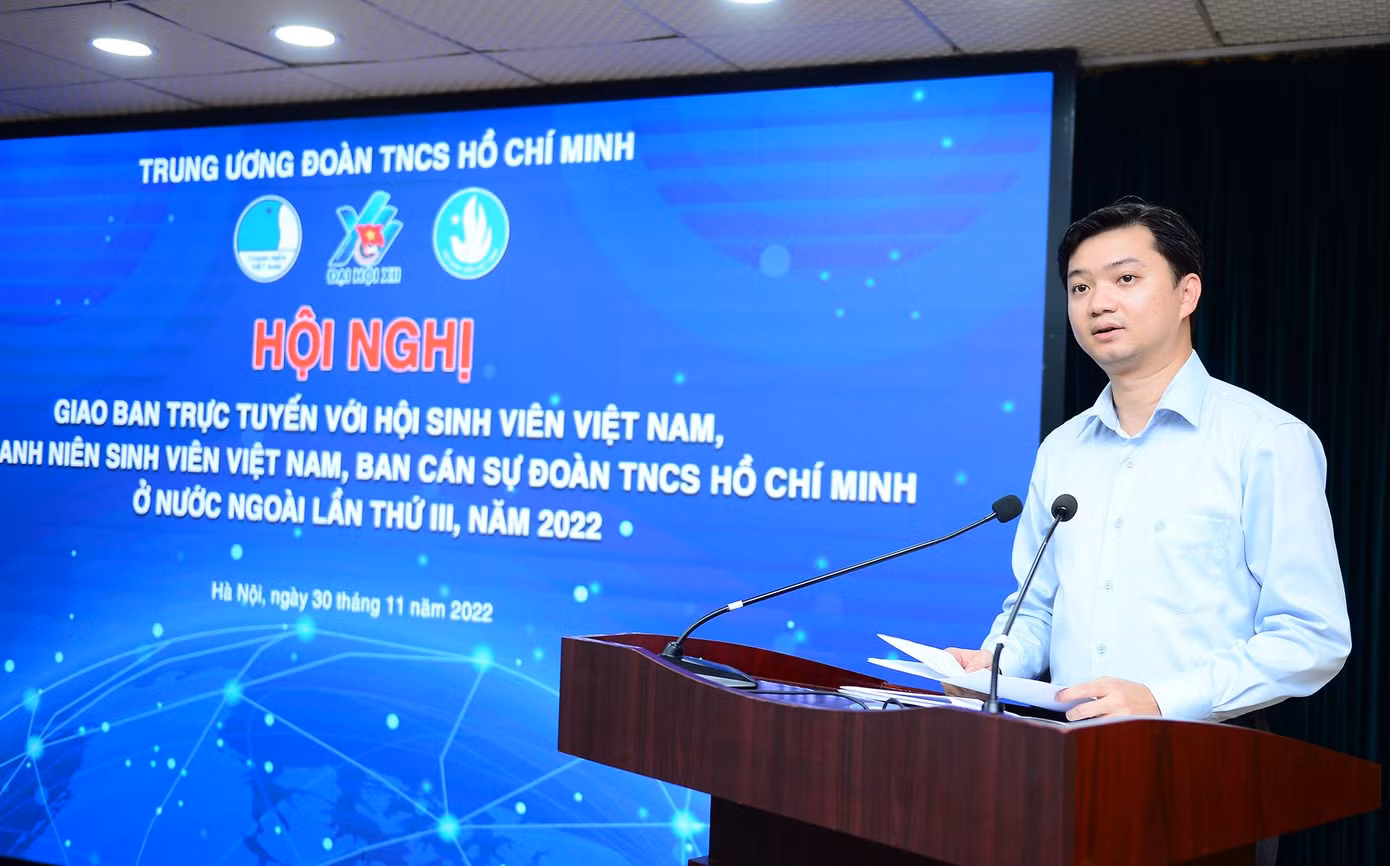 Anh Nguyễn Minh Triết - Bí thư T.Ư Đoàn, Chủ tịch T.Ư Hội Sinh viên Việt Nam phát biểu tại Hội nghị. Ảnh: DƯƠNG TRIỀU