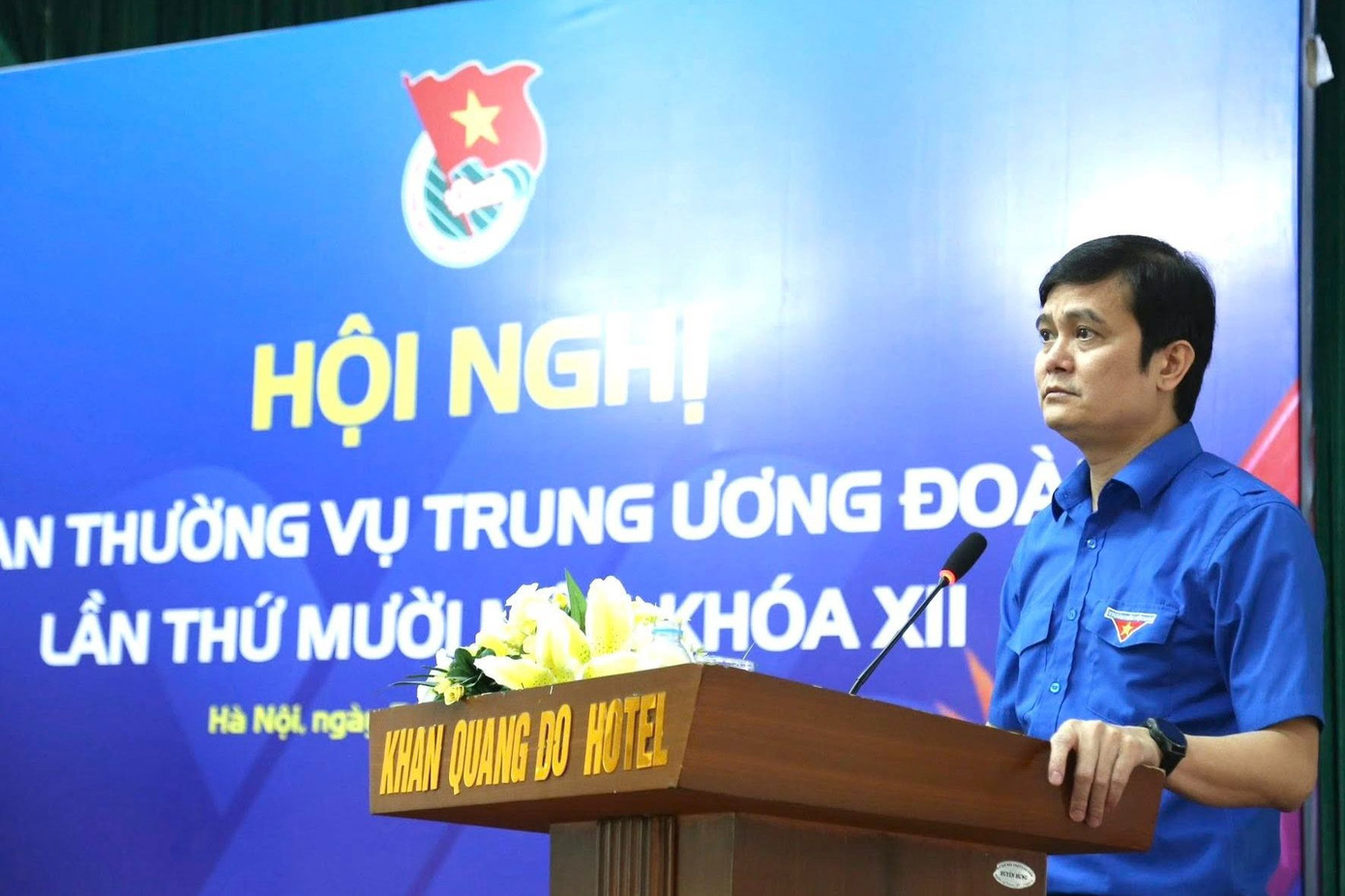 Anh Bùi Quang Huy - Ủy viên dự khuyết T.Ư Đảng, Bí thư thứ nhất T.Ư Đoàn phát biểu khai mạc Hội nghị.