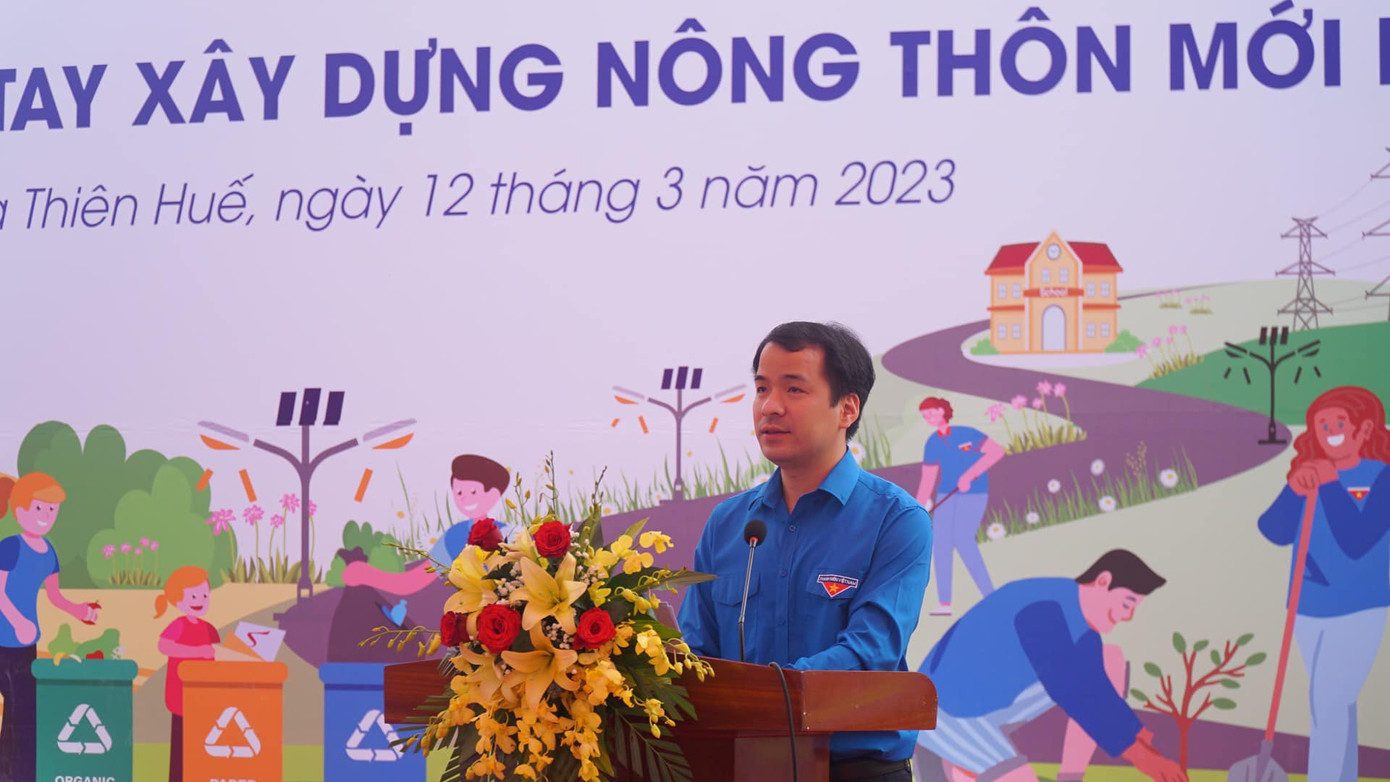 Anh Ngô Văn Cương - Bí thư T.Ư Đoàn, Chủ nhiệm Ủy ban Kiểm tra T.Ư Đoàn phát biểu tại chương trình.