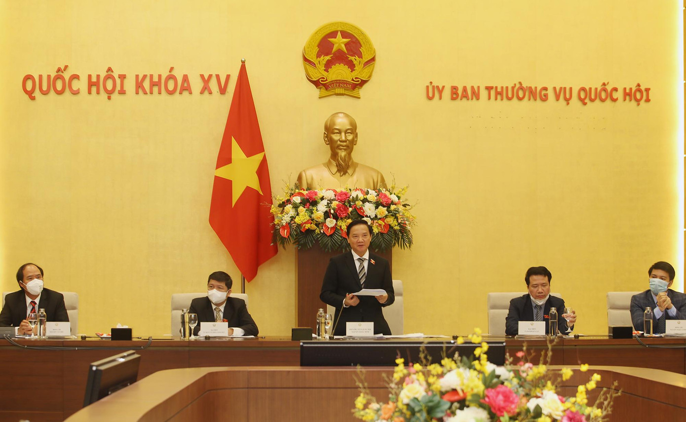 Phó Chủ tịch Quốc hội Nguyễn Khắc Định phát biểu tại chương trình gặp mặt các đại biểu tham dự "Toả sáng nghị lực Việt", năm 2021. Ảnh: LÂM ĐĂNG HẢI