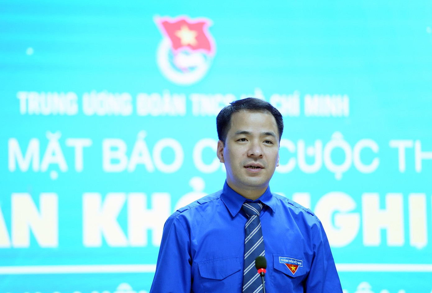 Anh Ngô Văn Cương, Bí thư T.Ư Đoàn phát biểu tại họp báo Cuộc thi “Dự án khởi nghiệp thanh niên nông thôn” năm 2021.