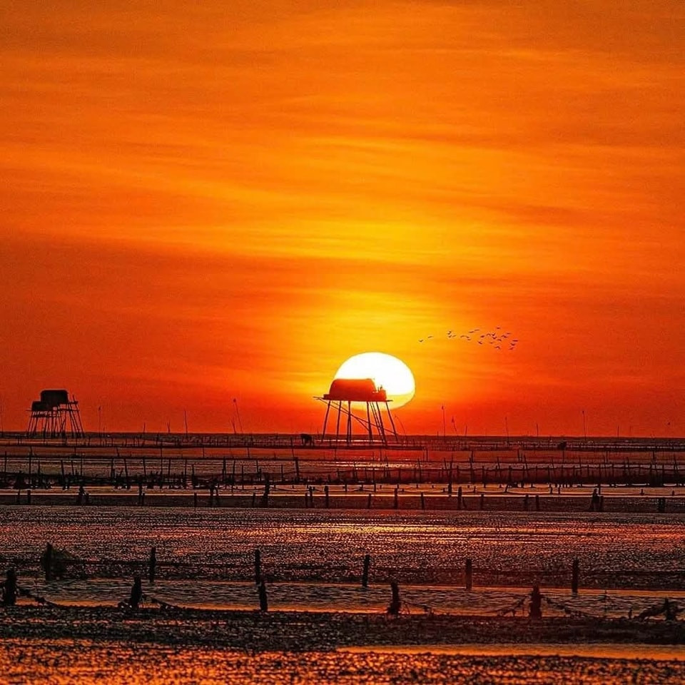 Khoảnh khắc khi Mặt trời dần hiện lên trên biển Cồn Đen (Thái Bình). Ảnh: Đoàn Ngọc Anh Khoảnh khắc khi Mặt trời dần hiện lên trên biển Cồn Đen (Thái Bình). Ảnh: Đoàn Ngọc Anh