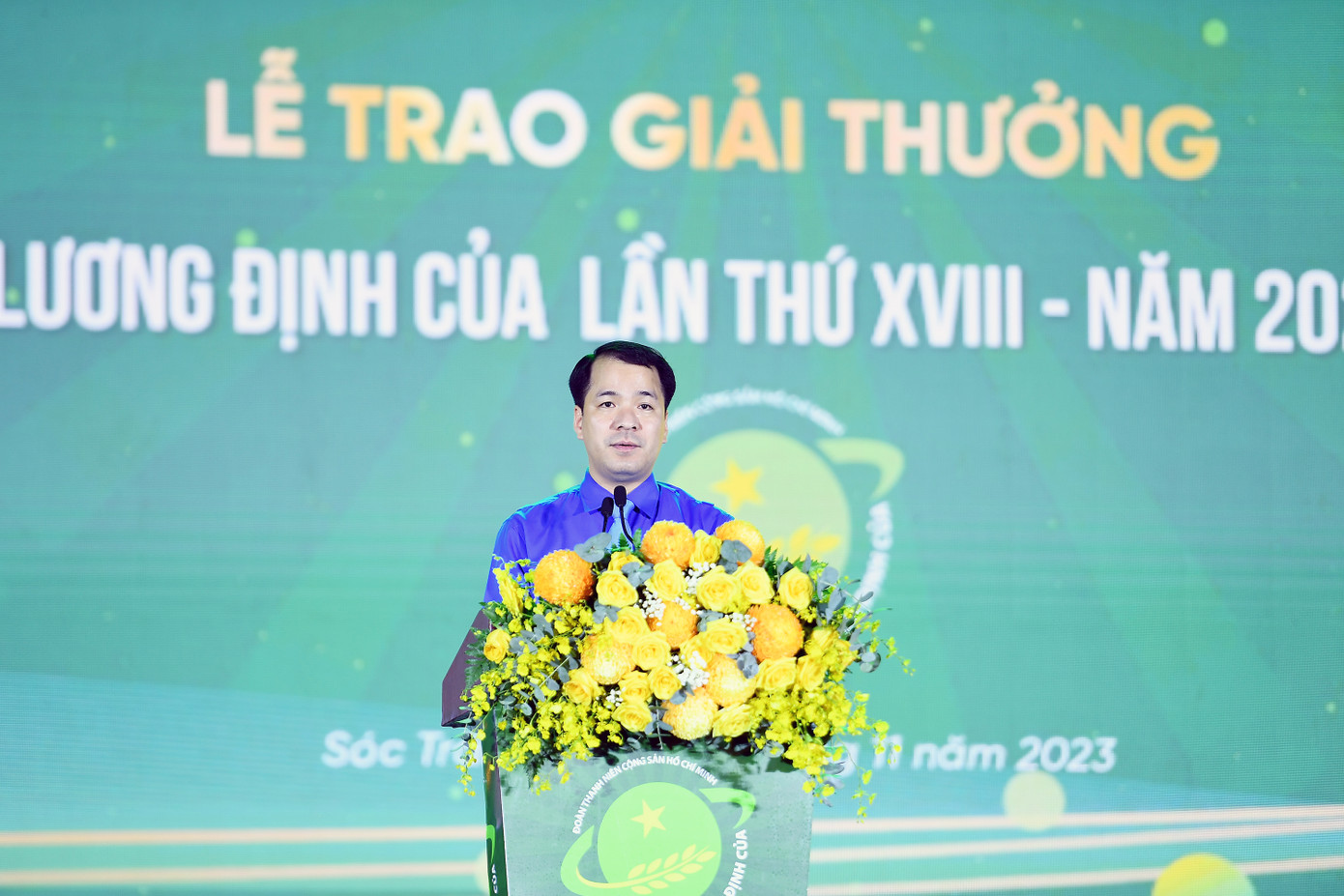 Anh Ngô Văn Cương - Bí thư T.Ư Đoàn, Chủ tịch Hội đồng Giải thưởng phát biểu tại chương trình.