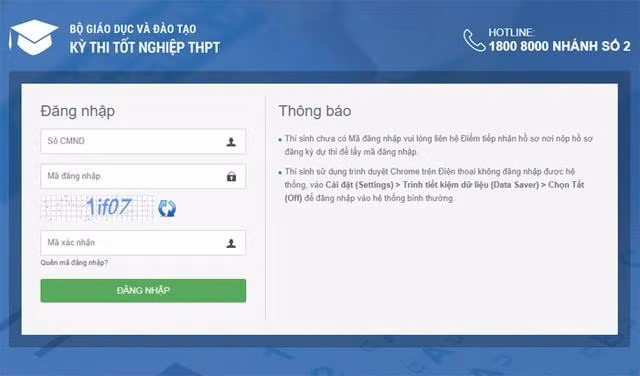 Giao diện hệ thống đăng ký nguyện vọng xét tuyển đại học, cao đẳng sư phạm năm 2021 tại địa chỉ http://thisinh.thithptquocgia.edu.vn.